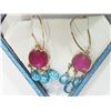 Image 2 : #48-10KT YELLOW GOLD RUBY & BLUE TOPAZ EARRINGS