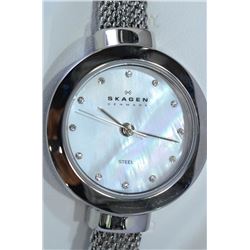 #6-SKAGEN DENMARK MOTHER OF PEARL STEEL WATCH