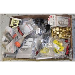 BOX OF ASSORTED FILTERS, CONNECTORS, AND MORE