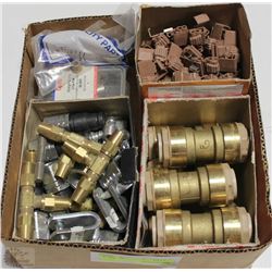 BOX OF ASSORTED CONNECTORS, STRAIGHT CLAMPS AND