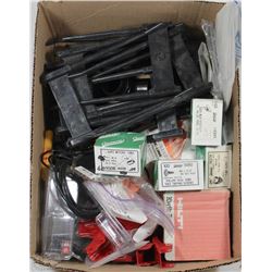BOX W/ ASSORTED TAPPING SCREWS, FLAME NOZZLES, LED