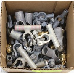 SMALL BOX OF ASSORTED FASTENERS AND CLAMPS