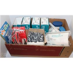 BOX OF ASSORTED HOSE ENDS, CABLE TIE MOUNTS,