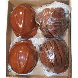 BOX OF BROWN SAFETY HATS