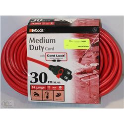 WOOD MEDIUM DUTY 30M EXTENSION CORD W/CORD LOCK