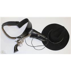 LEATHER GUN HOLSTER AND GENUINE LEATHER HAT