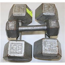 TWO 35LB FREE WEIGHTS AND 10LB