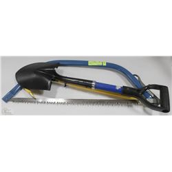 LOT WITH  SAW, SHOVEL AND 24" PRYBAR