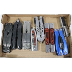 BOX OF 6 MULTI TOOLS AND 2 KNIVES