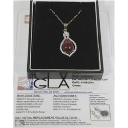 14K WHITE & YELLOW GOLD RUBY/TOPAZ PENDANT W/COA
