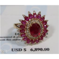 14K YELLOW GOLD RUBY AND DIAMOND RING WITH COA