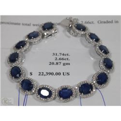 14KT WHITE GOLD  DIAMOND & SAPPHIRE BRACELET W/COA