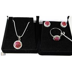 3 PCS SET RED RUBY PENDANT, EARRINGS RING &CZ