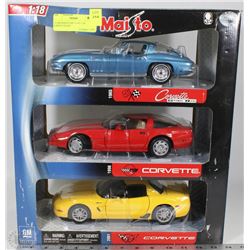 3 CAR MAISTO DIE CAST 1:18 CORVETTE SET
