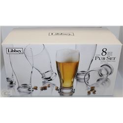 NEW CASE OF 8 LIBBY PUB GLASS SET