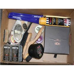 BOX OF SHOE SHINE CARE PRODUCTS