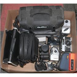 BOX FULL OF CAMERAS & CAMERA BAGS INCL.