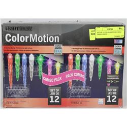SET OF 12 COLOR MOTION ICICLE XMAS LIGHTS