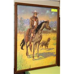 COWBOY FABRIC FRAMED PICTURE