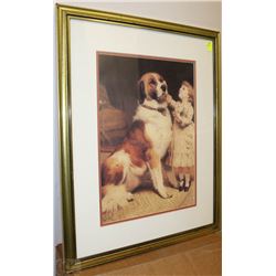 VINTAGE PRINT OF A YOUNG GIRL WITH HER DOG 24"X18