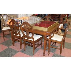 VINTAGE WALNUT TABLE WITH BUTTERFLY LEAF AND 6