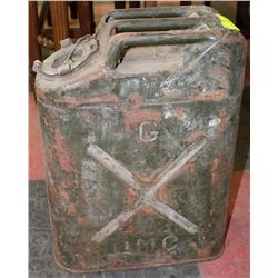 VINTAGE 1945 OMG METAL 5 GALLON GAS CAN (USA)