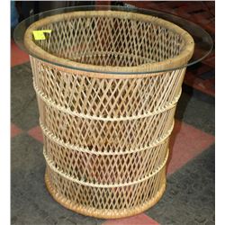 VINTAGE WICKER AND GLASS TABLE