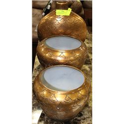 3PC GOLD LEAF FINISH VASES SHOWHOME DECOR