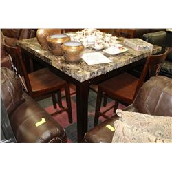 NEW FAUX MARBLE BAR TABLE W/ 4 WOOD CHAIRS