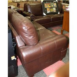 NEW BROWN LEATHERETTE NAILHEAD SOFA & LOVESEAT