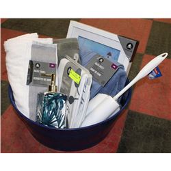 BIN OF BATHROOM ITEMS
