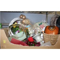 FLAT OF CRAFTER ITEMS,FISHBOWL, ANTIQUE TIN &