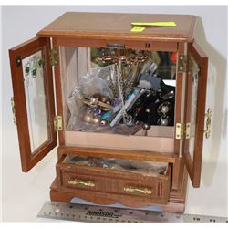 WOOD JEWELRY BOX WITH CONTENTS