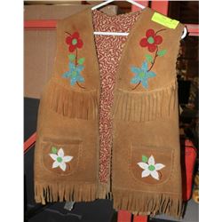 VINTAGE MOOSEHIDE VEST WITH  DECORATIVE BEAD WORK