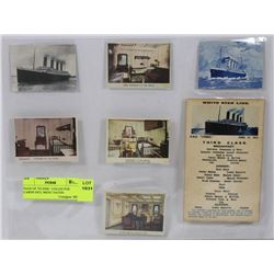 PAGE OF TITANIC  COLLECTOR CARDS INCL MENU DATED
