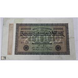 GERMAN 20,000 MARK BANK NOTE VF