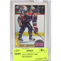 OILER'S PAUL COFFEY 1987 O-PEE-CHEE SIGNED