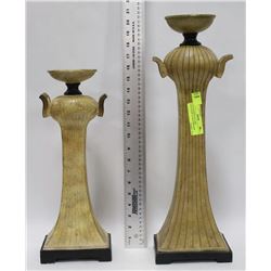 PAIR OF ROMAN COLUMN CHALKWARE CANDLE HOLDERS