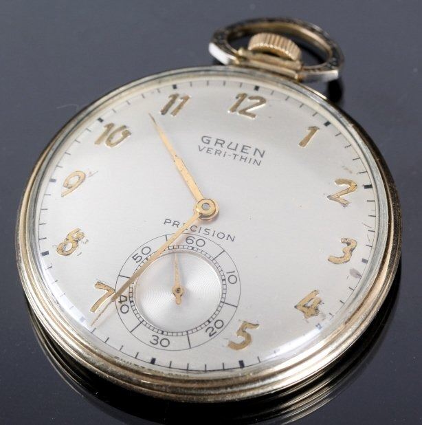 10K Gold Gruen VERITHIN 17 Jewel Pocket Watch