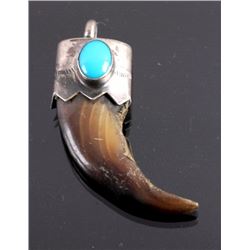 Navajo Sterling Silver Turquoise Bear Claw Pendant
