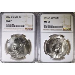 ( 2 ) 1974-S SILVER EISENHOWER DOLLARS, NGC MS-67