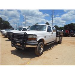 1997 FORD F350 XLT FLATBED TRUCK, VIN/SN:1FDJW36F3VEB04763 - 4X4, CREWCAB, 7.3L FORD DIESEL ENGINE, 