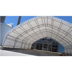 BIG TOP 37 X 63 CANVAS TENT, - CANVAS STRUCTURE, 37'-6" TRUSS OUTSIDE TO OUTSIDE WIDTH, 63'-4" END T