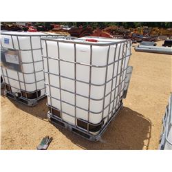 350 GALLON PLASTIC CONTAINER W/ METAL CAGE