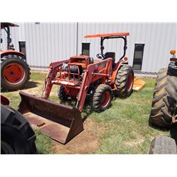 KUBOTA L3010 FARM TRACTOR, - MFWD, PTO, 3 PTH, GREAT BEND GB 240 FRONT BUCKET, CANOPY, 420/70-24 TIR