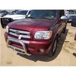 2006 TOYOTA TUNDRA PICKUP TRUCK, VIN/SN:5TBDT44116S534741 - 4X4 CREW CAB, GAS ENGINE, AUTO TRANS, TO