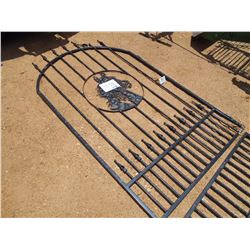 4' WROUGHT IRON GATE, HORSE HEAD SCENE, W/POST, POWDER COATED