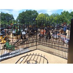 16' WROUGHT IRON GATE, HORSE HEAD SCENE, W/POST, POWDER COATED