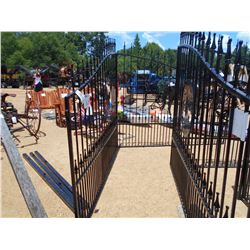 16' WROUGHT IRON GATE, DEER HEAD SCENE, W/POST, POWDER COATED