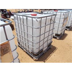350 GALLON PLASTIC CONTAINER W/ METAL CAGE